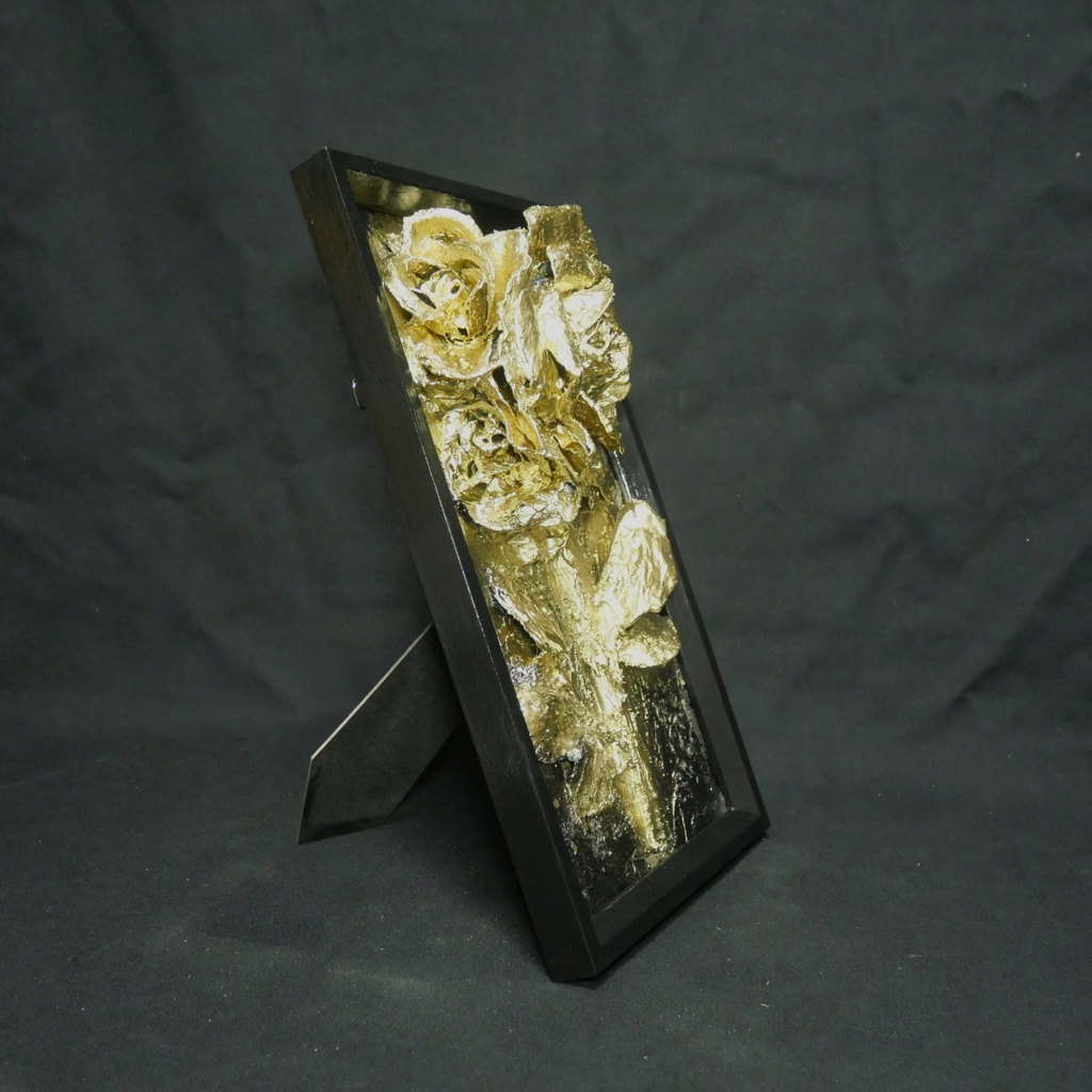 油絵 原画【Eternal Aura 永遠のオーラ】立体 3D 額縁付 ゴールド 薔薇 バラ アート モダンインテリア 壁掛け 絵画 抽象画 母の日ギフト 新生活応援