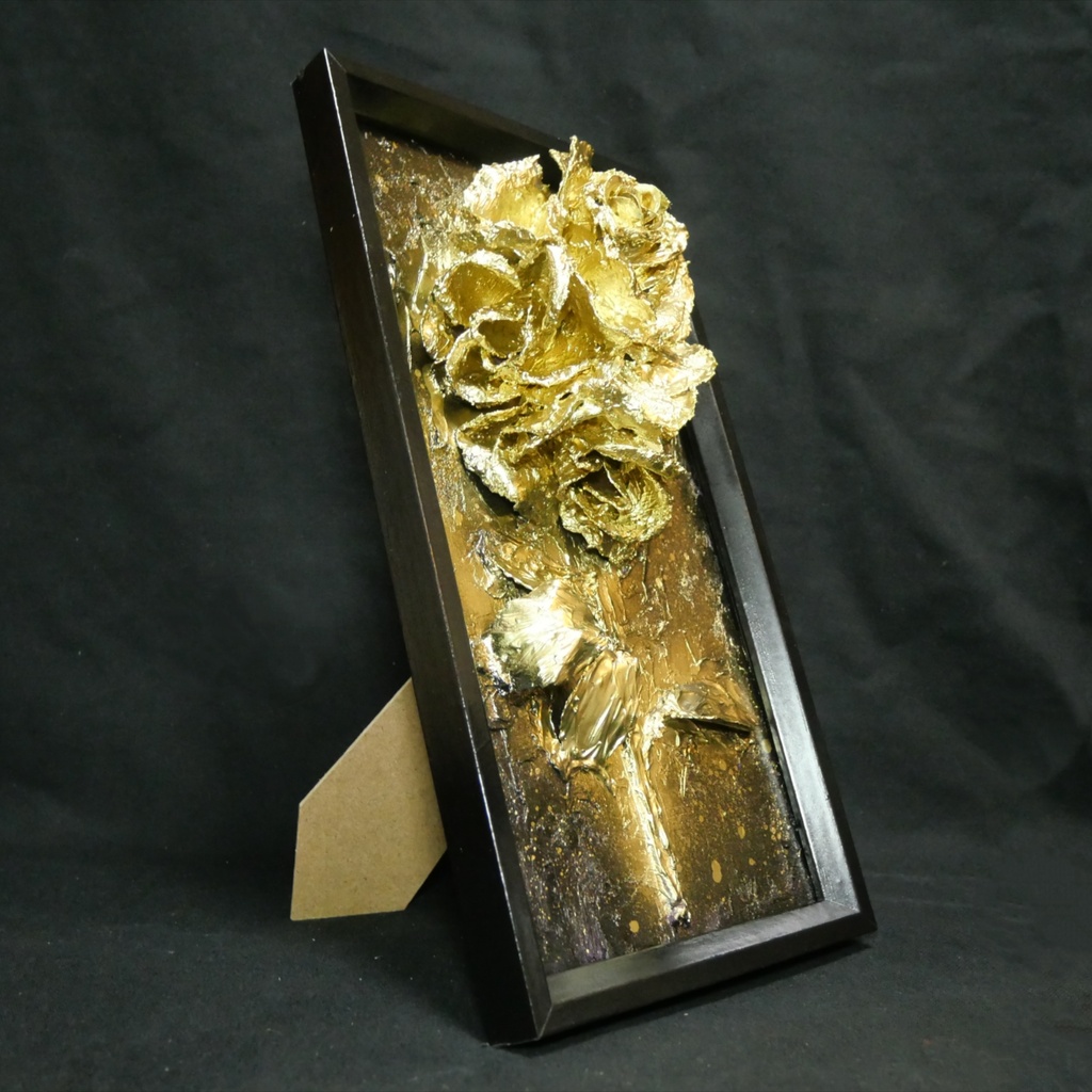 油絵 原画【Eternal Aura 永遠のオーラ】立体 3D 額縁付 ゴールド 薔薇 バラ アート モダンインテリア 壁掛け 絵画 抽象画 母の日ギフト 新生活応援