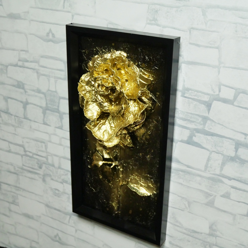 油絵 原画【Eternal Aura 永遠のオーラ】立体 3D 額縁付 ゴールド 薔薇 バラ アート モダンインテリア 壁掛け 絵画 抽象画 母の日ギフト 新生活応援