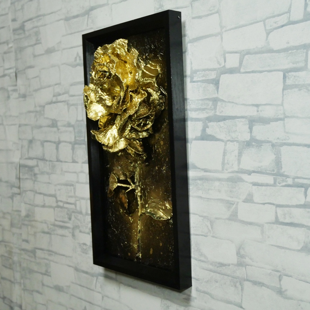 油絵 原画【Eternal Aura 永遠のオーラ】立体 3D 額縁付 ゴールド 薔薇 バラ アート モダンインテリア 壁掛け 絵画 抽象画 母の日ギフト 新生活応援