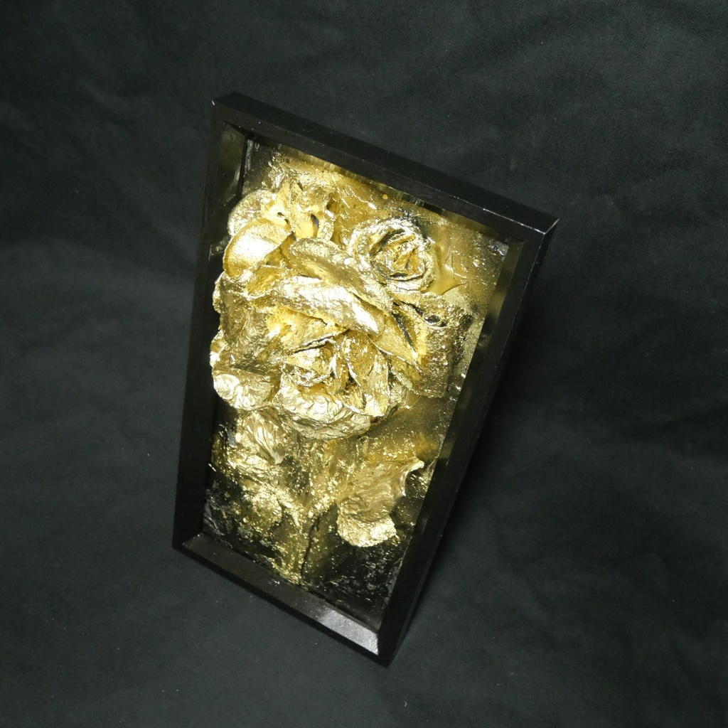 油絵 原画【Eternal Aura 永遠のオーラ】立体 3D 額縁付 ゴールド 薔薇 バラ アート モダンインテリア 壁掛け 絵画 抽象画 母の日ギフト 新生活応援
