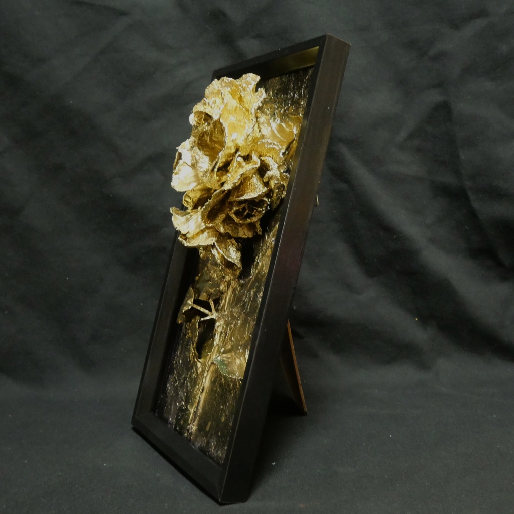 油絵 原画【Eternal Aura 永遠のオーラ】立体 3D 額縁付 ゴールド 薔薇 バラ アート モダンインテリア 壁掛け 絵画 抽象画 母の日ギフト 新生活応援