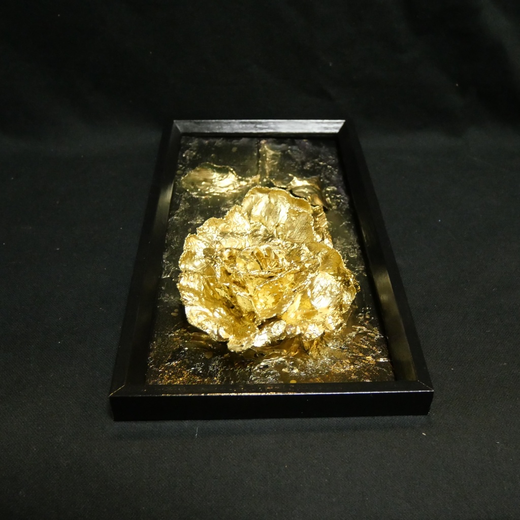 油絵 原画【Eternal Aura 永遠のオーラ】立体 3D 額縁付 ゴールド 薔薇 バラ アート モダンインテリア 壁掛け 絵画 抽象画 母の日ギフト 新生活応援