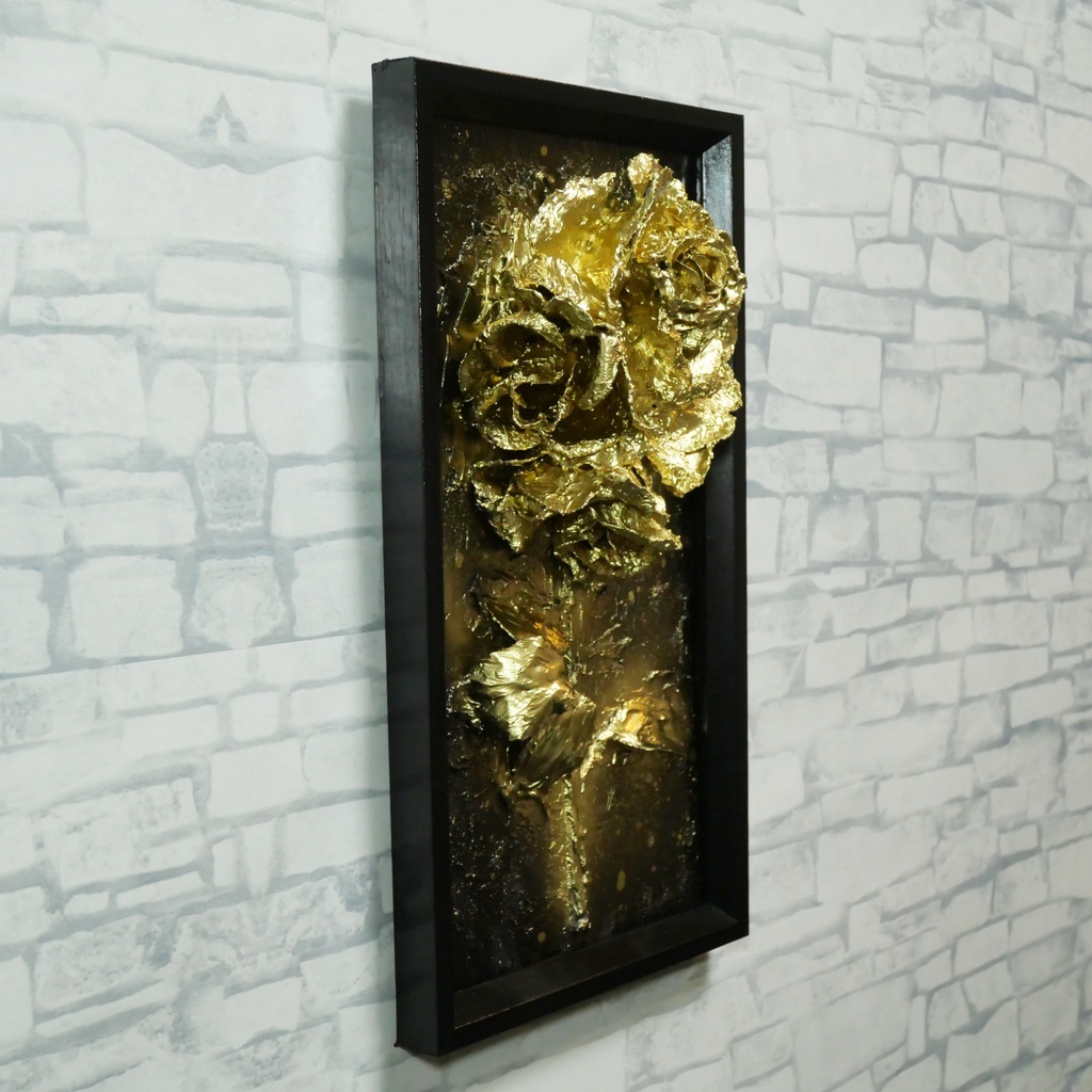 油絵 原画【Eternal Aura 永遠のオーラ】立体 3D 額縁付 ゴールド 薔薇 バラ アート モダンインテリア 壁掛け 絵画 抽象画 母の日ギフト 新生活応援