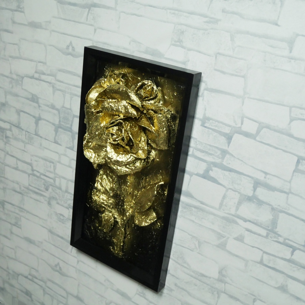 油絵 原画【Eternal Aura 永遠のオーラ】立体 3D 額縁付 ゴールド 薔薇 バラ アート モダンインテリア 壁掛け 絵画 抽象画 母の日ギフト 新生活応援