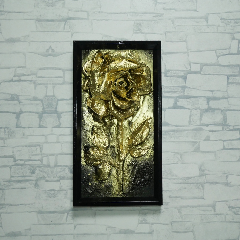 油絵 原画【Eternal Aura 永遠のオーラ】立体 3D 額縁付 ゴールド 薔薇 バラ アート モダンインテリア 壁掛け 絵画 抽象画 母の日ギフト 新生活応援