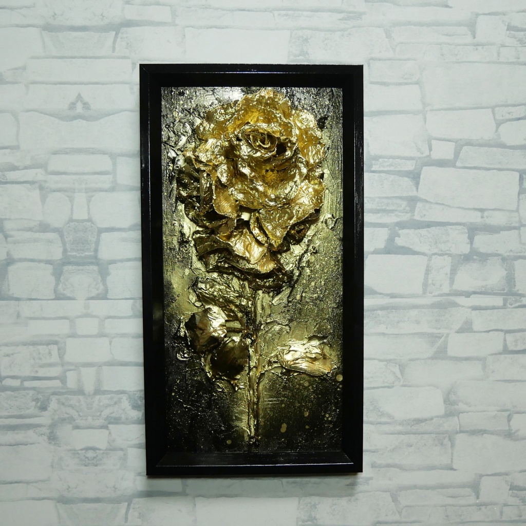 油絵 原画【Eternal Aura 永遠のオーラ】立体 3D 額縁付 ゴールド 薔薇 バラ アート モダンインテリア 壁掛け 絵画 抽象画 母の日ギフト 新生活応援