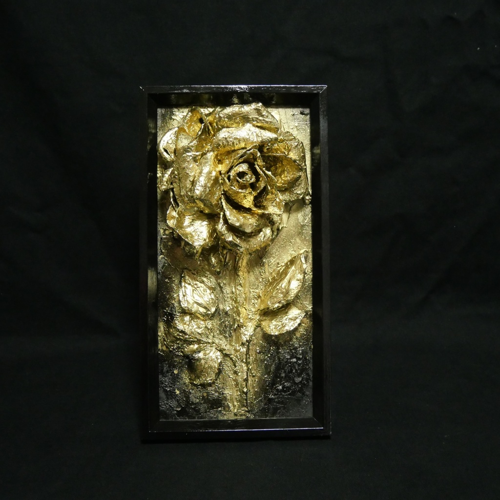 油絵 原画【Eternal Aura 永遠のオーラ】立体 3D 額縁付 ゴールド 薔薇 バラ アート モダンインテリア 壁掛け 絵画 抽象画 母の日ギフト 新生活応援