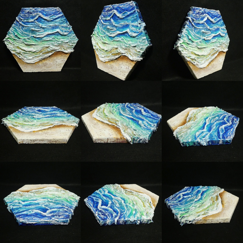 【原画】油絵『永遠の渚』夏の砂浜の海(六角型キャンバス)立体3Dアート / 油彩画 海の絵 エメラルドグリーンハンドメイドアート