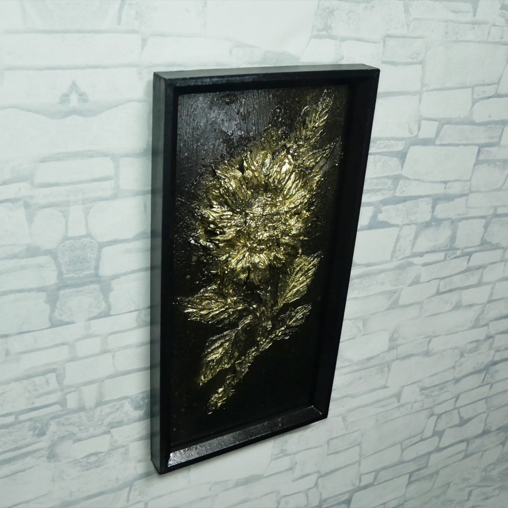 黄金の立体ひまわり 絵画【Eternal Sol】テクスチャーアート 油絵 油彩画 モダンアート 夏インテリア 壁掛け原画