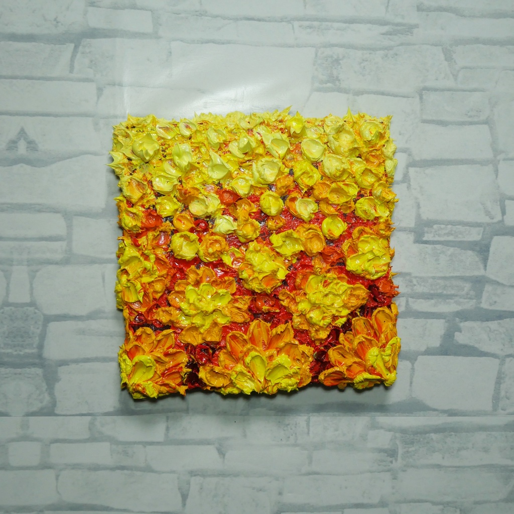 【油絵/原画一点物】黄金の祝祭 〜マリーゴールドの輝き〜(立体テクスチャーアート/アナログ原画)