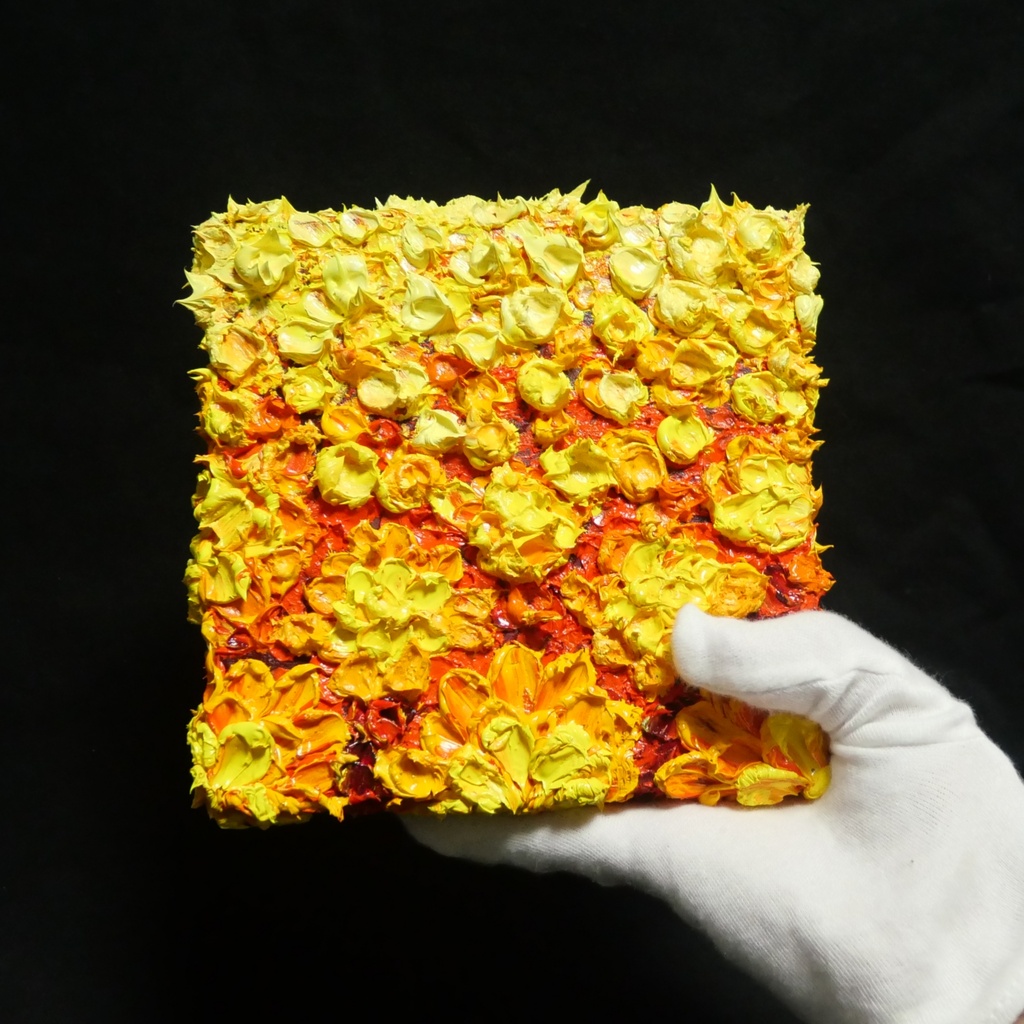 【油絵/原画一点物】黄金の祝祭 〜マリーゴールドの輝き〜(立体テクスチャーアート/アナログ原画)