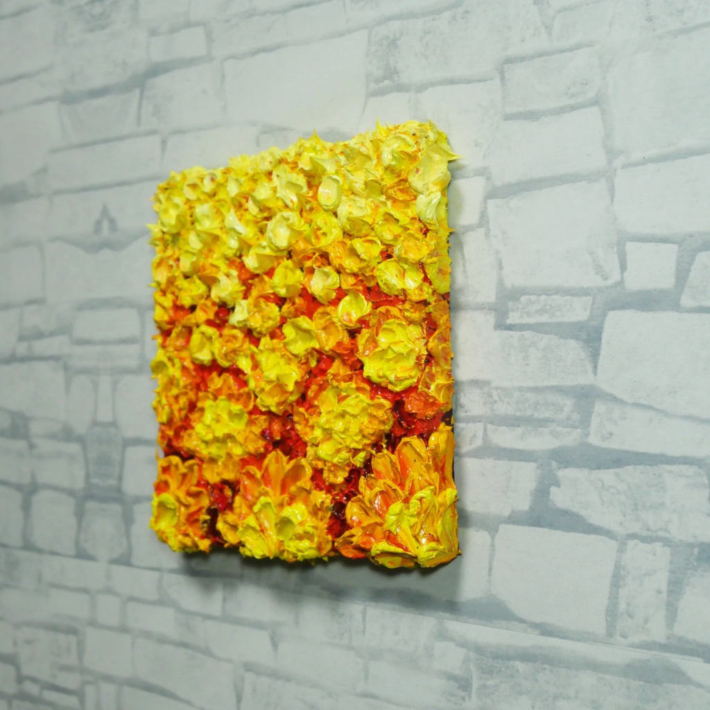 【油絵/原画一点物】黄金の祝祭 〜マリーゴールドの輝き〜(立体テクスチャーアート/アナログ原画)