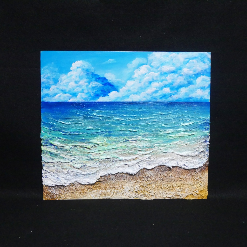 【夏を彩る青の世界】原画『深呼吸する、エメラルド・ビーチ』油絵/油彩画/海/インテリア/北欧