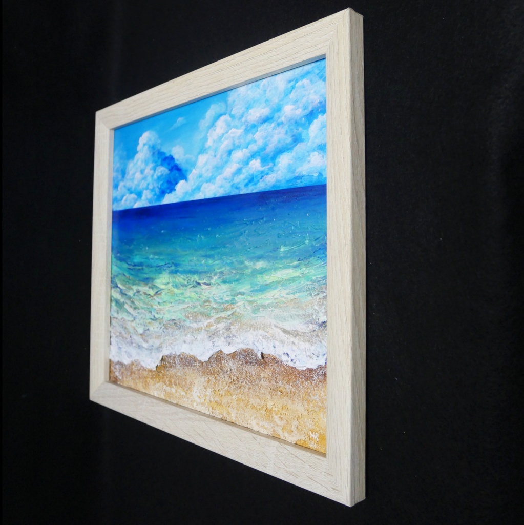 【夏を彩る青の世界】原画『深呼吸する、エメラルド・ビーチ』油絵/油彩画/海/インテリア/北欧