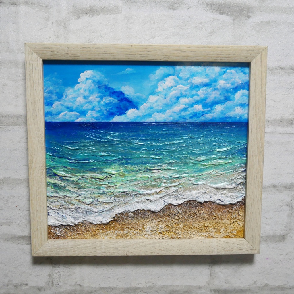 【夏を彩る青の世界】原画『深呼吸する、エメラルド・ビーチ』油絵/油彩画/海/インテリア/北欧
