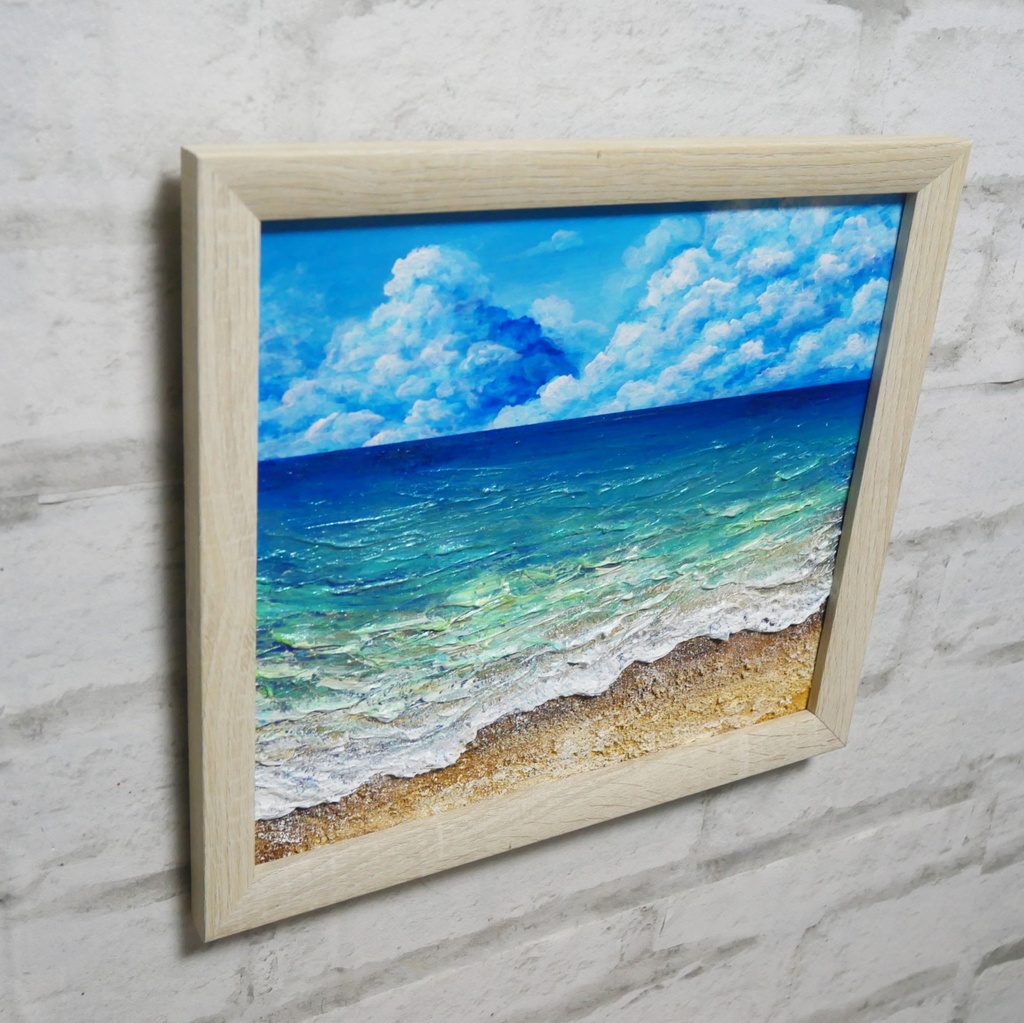 【夏を彩る青の世界】原画『深呼吸する、エメラルド・ビーチ』油絵/油彩画/海/インテリア/北欧