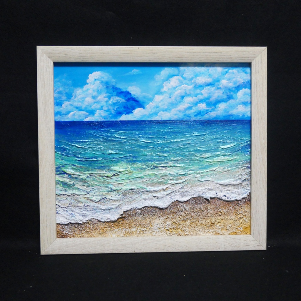 【夏を彩る青の世界】原画『深呼吸する、エメラルド・ビーチ』油絵/油彩画/海/インテリア/北欧
