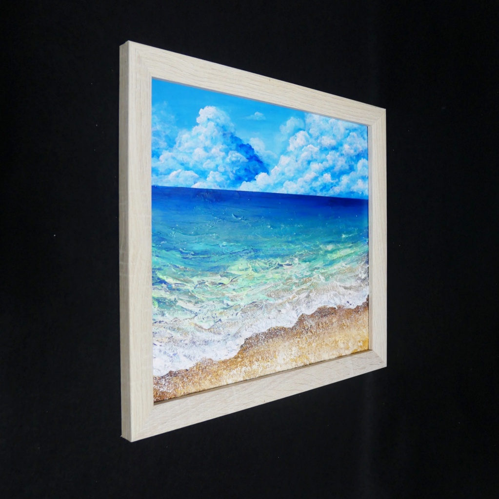 【夏を彩る青の世界】原画『深呼吸する、エメラルド・ビーチ』油絵/油彩画/海/インテリア/北欧