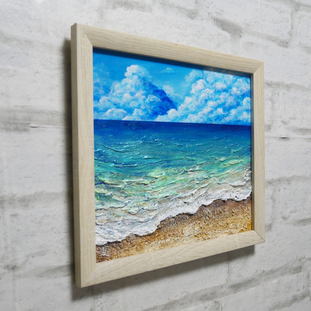 【夏を彩る青の世界】原画『深呼吸する、エメラルド・ビーチ』油絵/油彩画/海/インテリア/北欧