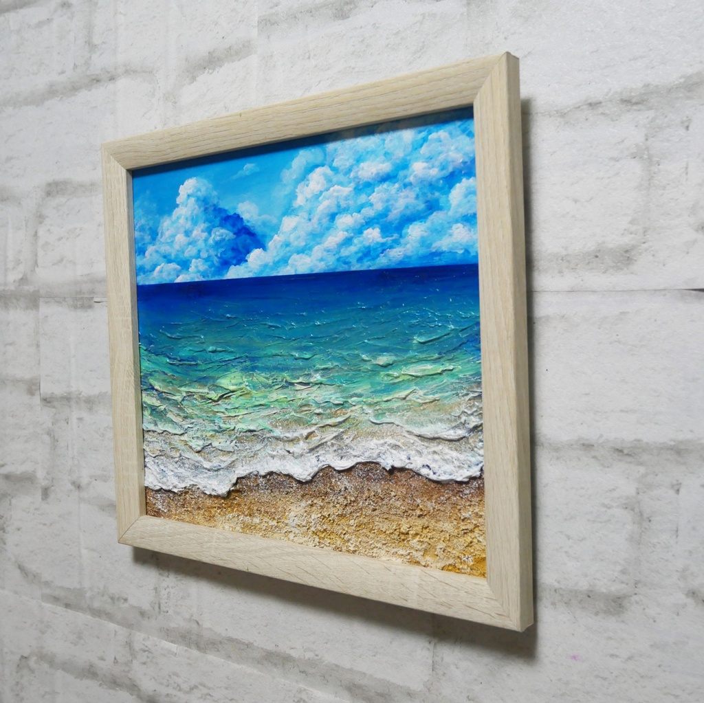 【夏を彩る青の世界】原画『深呼吸する、エメラルド・ビーチ』油絵/油彩画/海/インテリア/北欧
