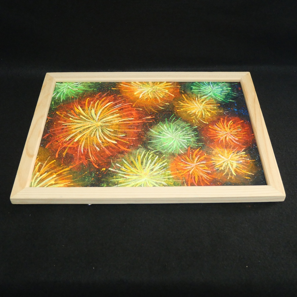【百花繚乱の夜に】 油絵 原画 『花火』 額縁付き / 夏のインテリア アート 絵画 壁掛け