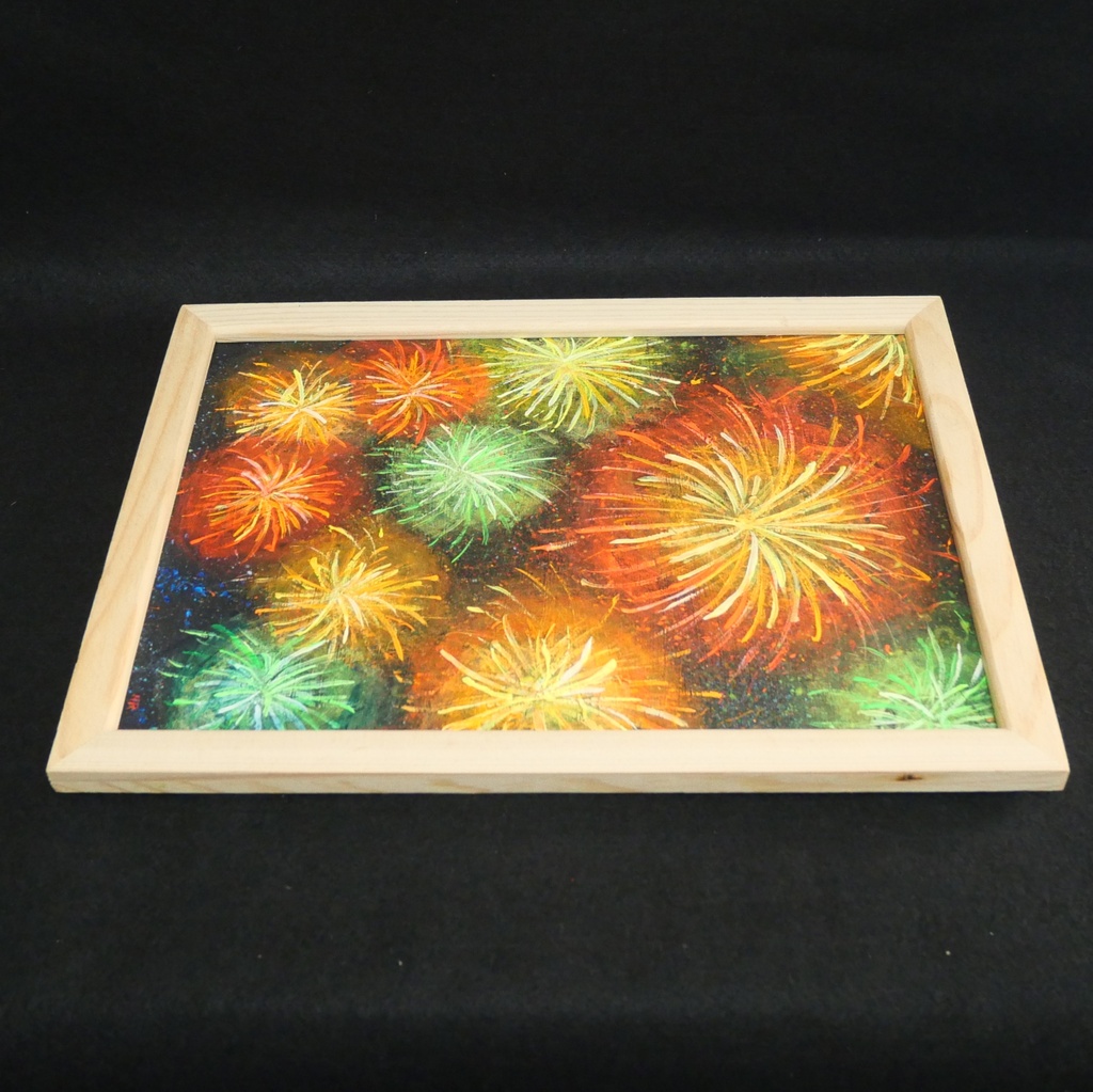 【百花繚乱の夜に】 油絵 原画 『花火』 額縁付き / 夏のインテリア アート 絵画 壁掛け