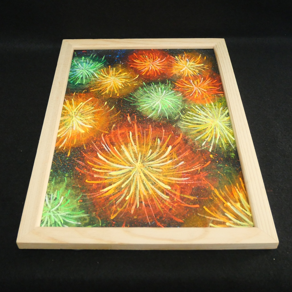 【百花繚乱の夜に】 油絵 原画 『花火』 額縁付き / 夏のインテリア アート 絵画 壁掛け