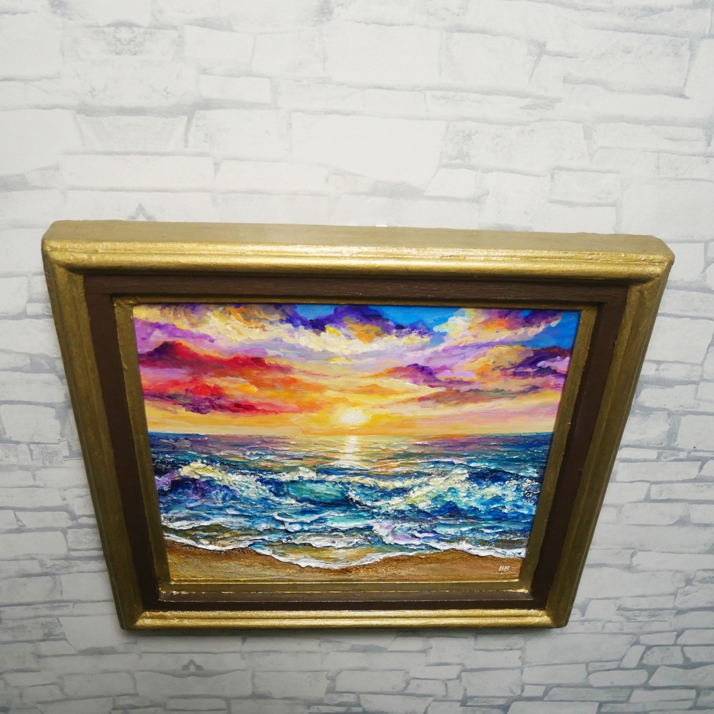 絵画 油絵【輝き満ちる海の夜明け】玄関やリビングの彩りに インテリアアート