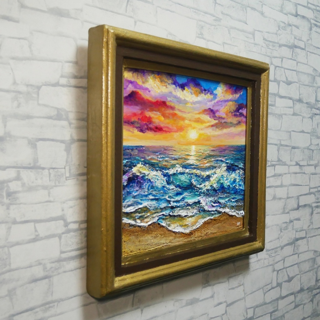 絵画 油絵【輝き満ちる海の夜明け】玄関やリビングの彩りに インテリアアート