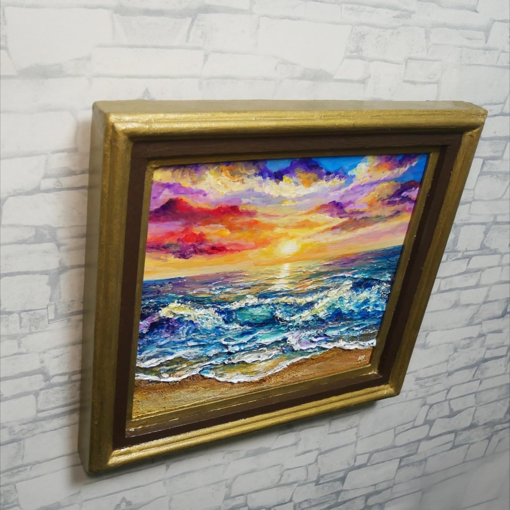 絵画 油絵【輝き満ちる海の夜明け】玄関やリビングの彩りに インテリアアート