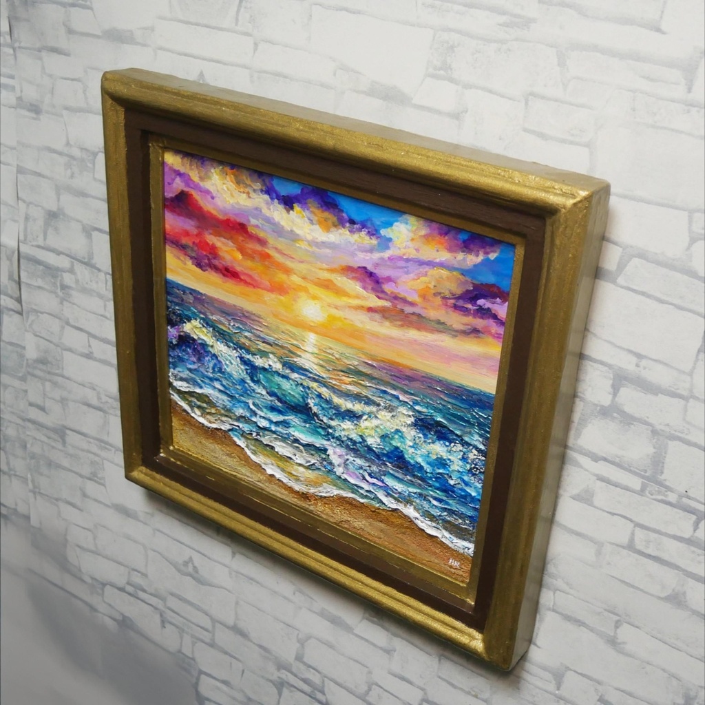 絵画 油絵【輝き満ちる海の夜明け】玄関やリビングの彩りに インテリアアート