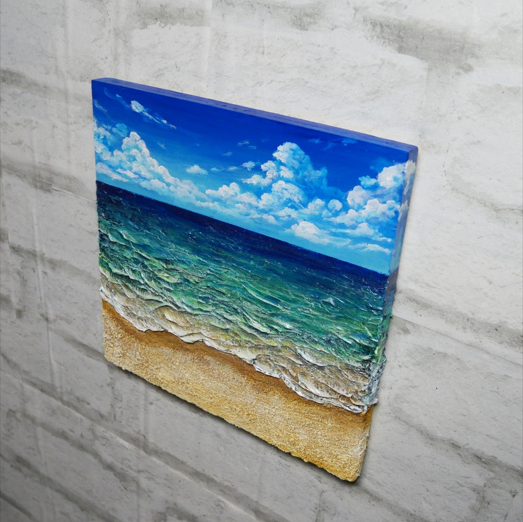 【永遠の夏を飾る場所】波の質感を残す油彩画