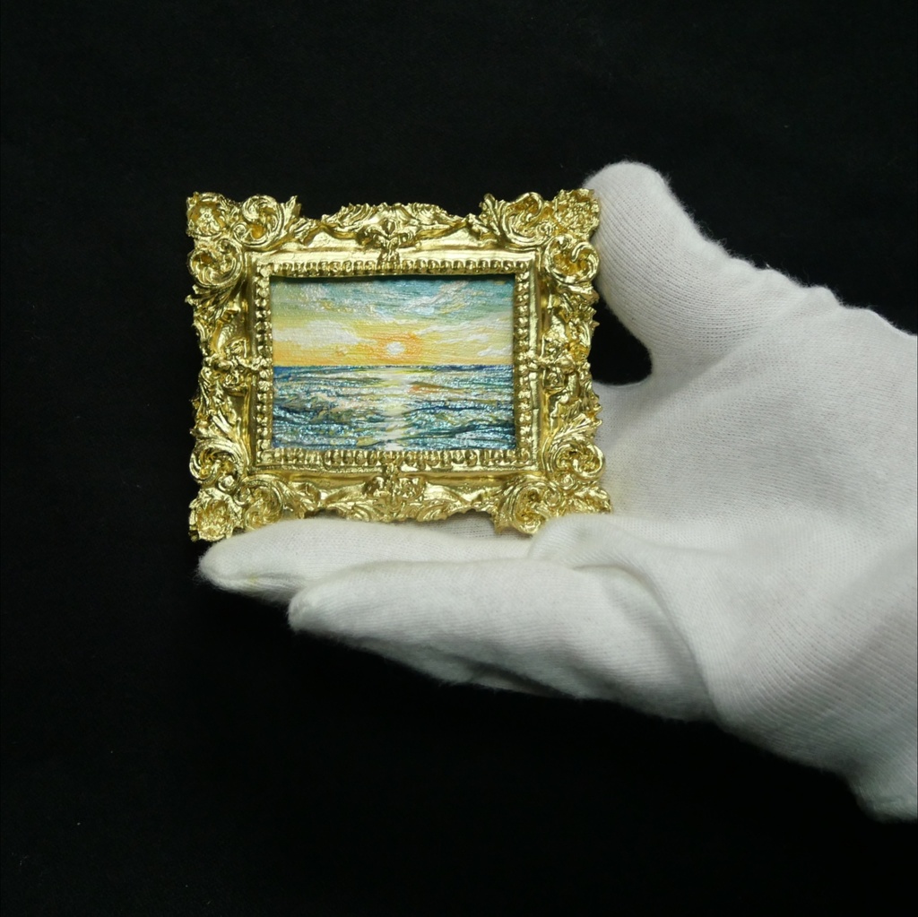 ミニ油絵原画『黎明のポリフォニー』豪華金縁ミニチュア額装アート