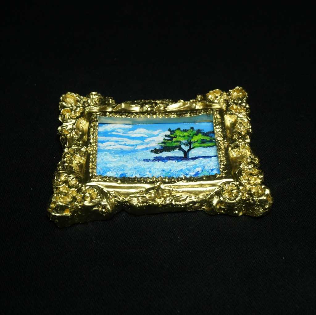 【油絵原画】ネモフィラの丘に吹く風(ミニ絵画・額縁付き・アナログアート)