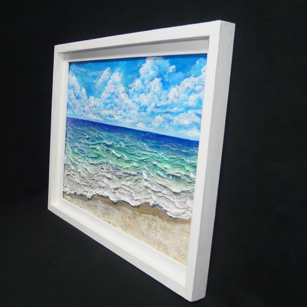【油絵原画】夏の砂浜の海(額縁入り立体アート作品/一点物)
