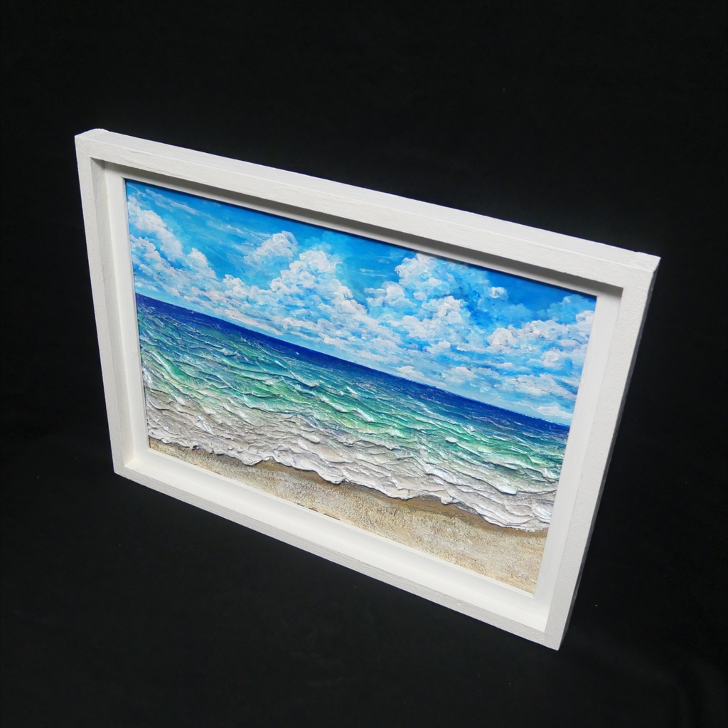 【油絵原画】夏の砂浜の海(額縁入り立体アート作品/一点物)
