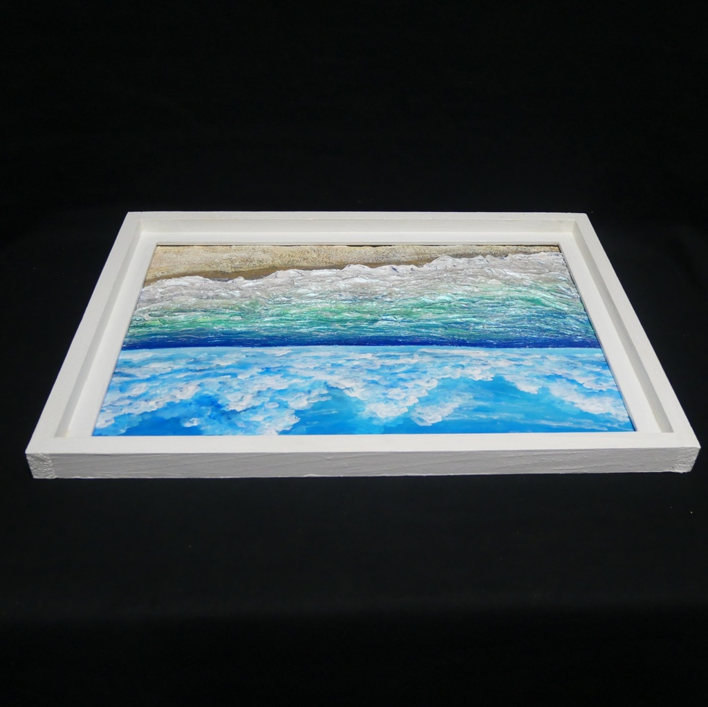 【油絵原画】夏の砂浜の海(額縁入り立体アート作品/一点物)