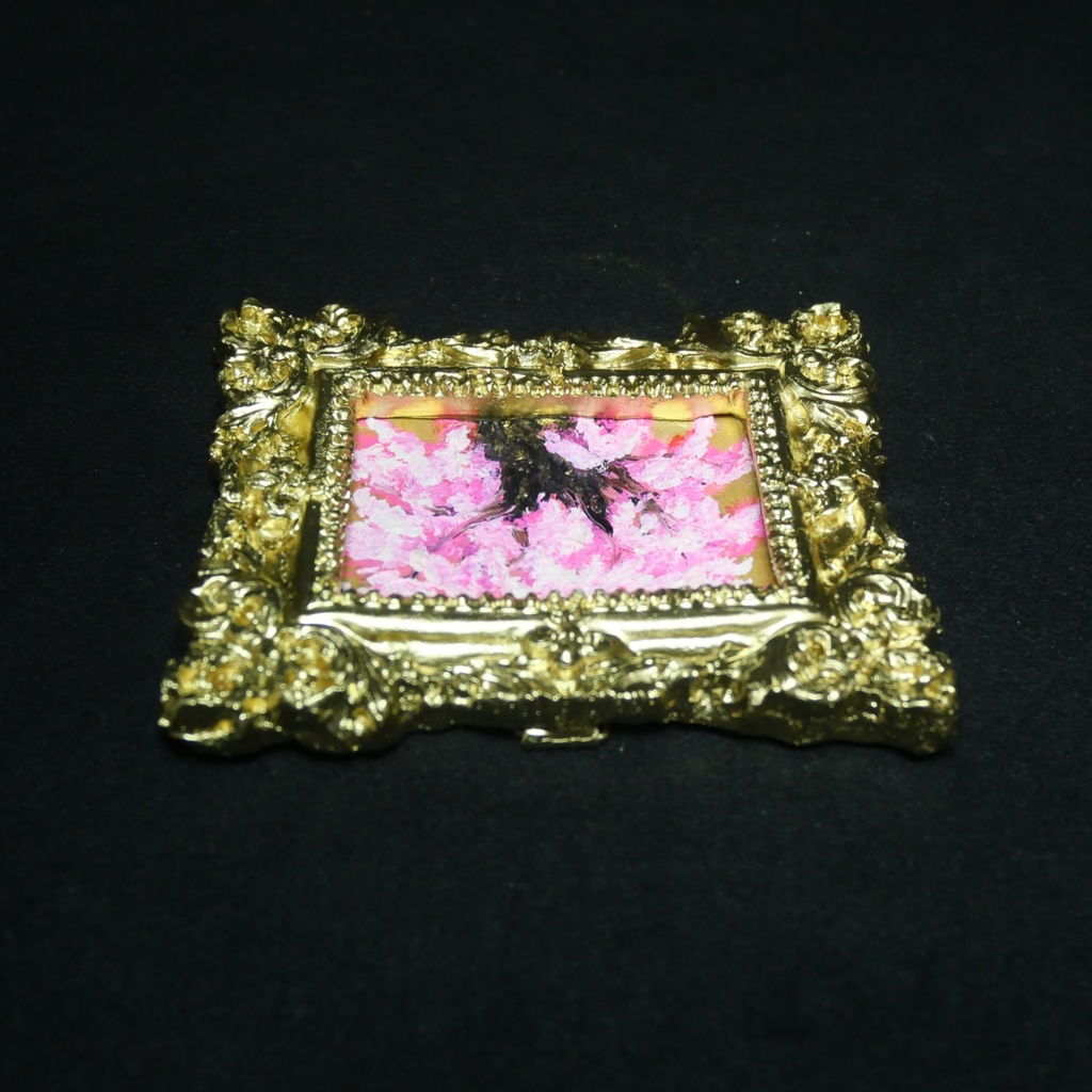 【油絵原画】黄金背景の桜大樹 〜爛漫〜(ミニ絵画/豪華額縁付き)