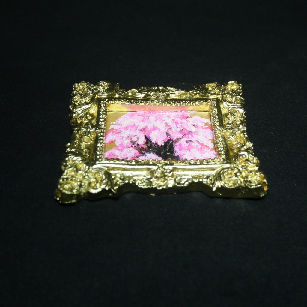 【油絵原画】黄金背景の桜大樹 〜爛漫〜(ミニ絵画/豪華額縁付き)