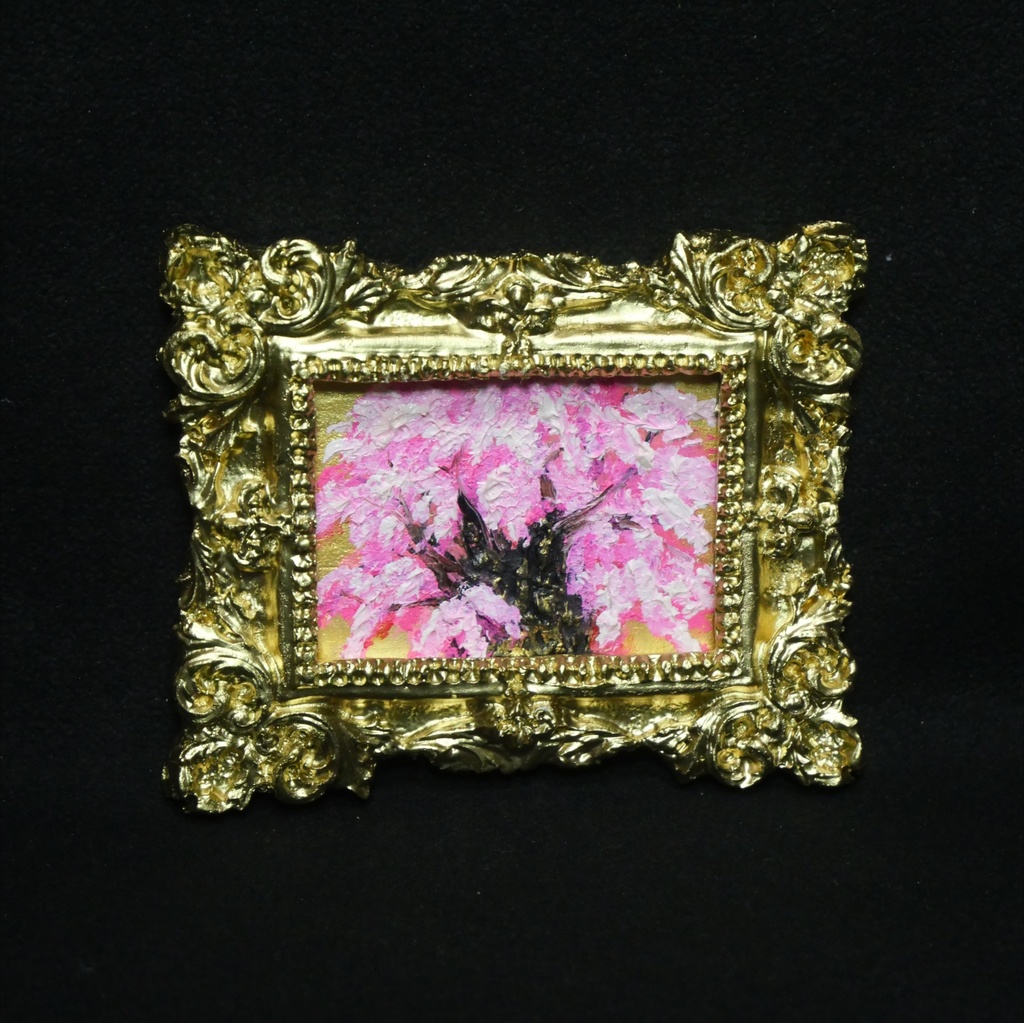 【油絵原画】黄金背景の桜大樹 〜爛漫〜(ミニ絵画/豪華額縁付き)