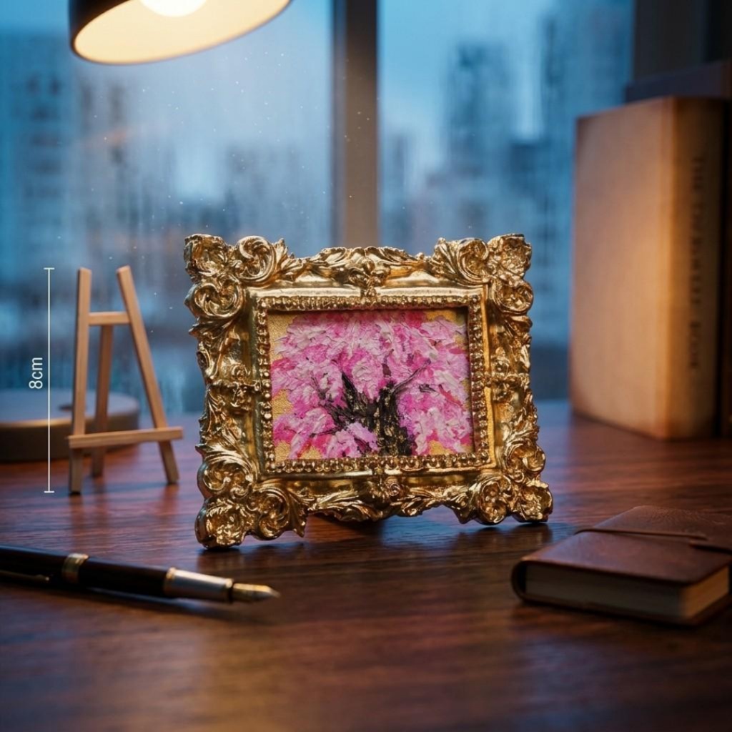 【油絵原画】黄金背景の桜大樹 〜爛漫〜(ミニ絵画/豪華額縁付き)