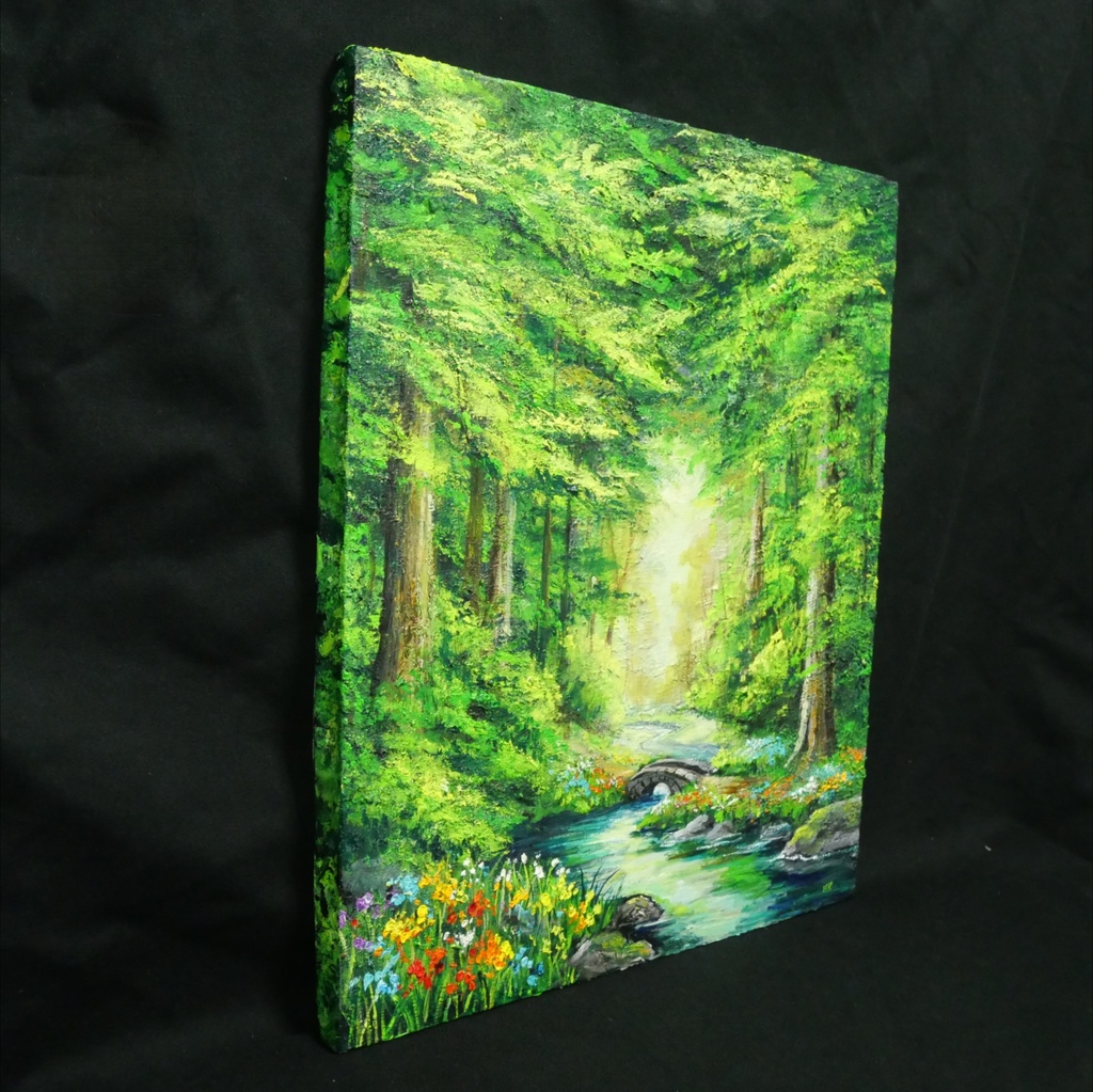 【現品・油絵】碧翠の楽園 〜光あふれる秘密の森〜(F8サイズ 額なしキャンバス)