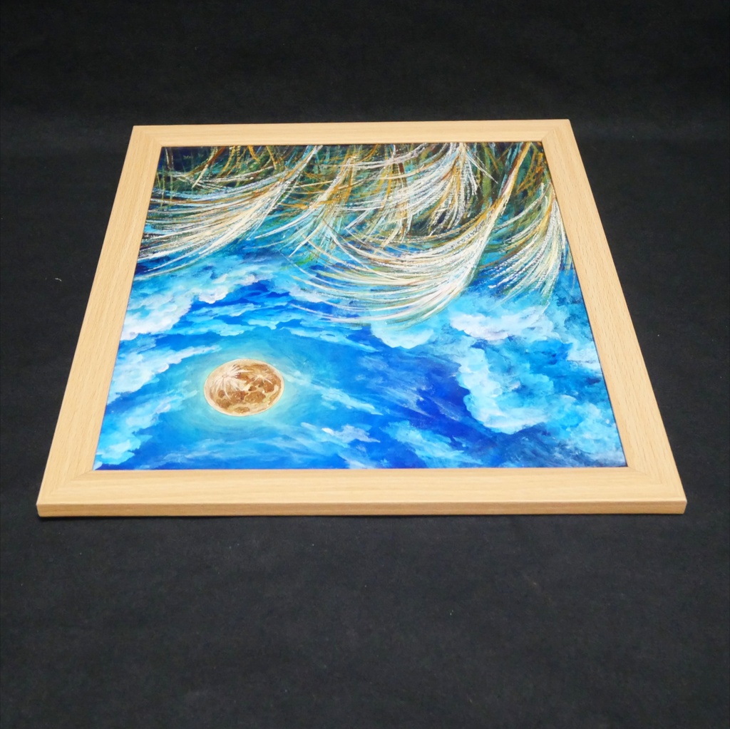 【油絵原画】黄金満月と風光る芒(額縁・ラッピング付き)絵画インテリア