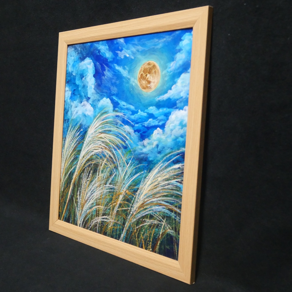 【油絵原画】黄金満月と風光る芒(額縁・ラッピング付き)絵画インテリア