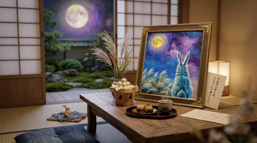 【油絵原画】月夜の願い〜満天の星とうさぎの約束〜【アンティーク額縁・ラッピング付】うさぎ・ファンタジー・秋