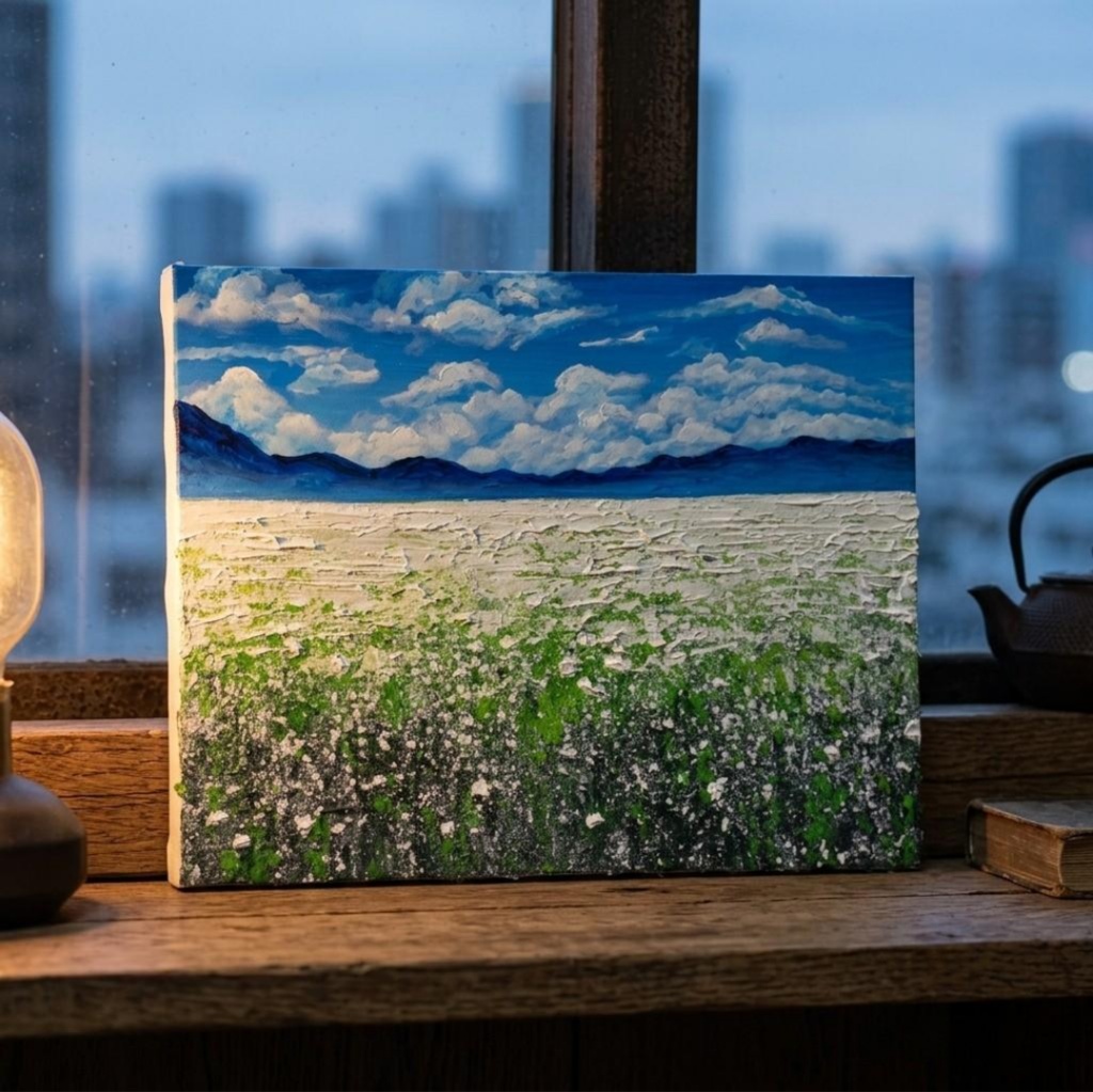 【秋のインテリア】油絵 絵画【エターナル・ホワイト】癒しの風景画 原画 F3号 額無し 壁掛けアート ギフトラッピング対応