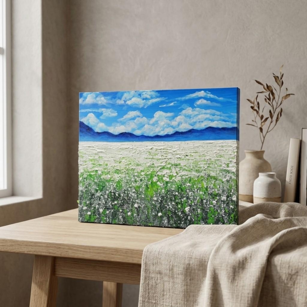 【秋のインテリア】油絵 絵画【エターナル・ホワイト】癒しの風景画 原画 F3号 額無し 壁掛けアート ギフトラッピング対応