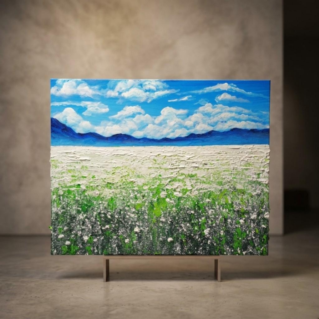【秋のインテリア】油絵 絵画【エターナル・ホワイト】癒しの風景画 原画 F3号 額無し 壁掛けアート ギフトラッピング対応