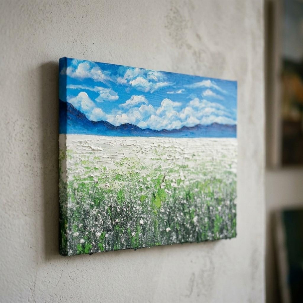 【秋のインテリア】油絵 絵画【エターナル・ホワイト】癒しの風景画 原画 F3号 額無し 壁掛けアート ギフトラッピング対応